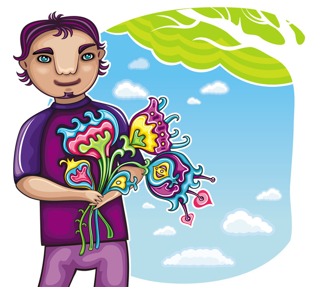 Young boy with flowers (boys series) - Vector, Image