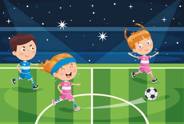 Μικρά παιδιά που παίζουν ποδόσφαιρο εξωτερικά - Διάνυσμα, εικόνα
