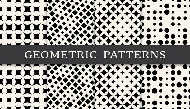 zwart-wit geometrische naadloze halve toon patroon set - Vector, afbeelding