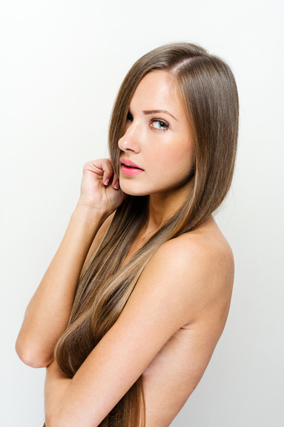 Beauty Woman with Long Healthy and Shiny Smooth Brown Hair - Foto, Imagem