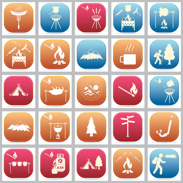 Conjunto de iconos de equipo de viaje y camping
 - Vector, imagen