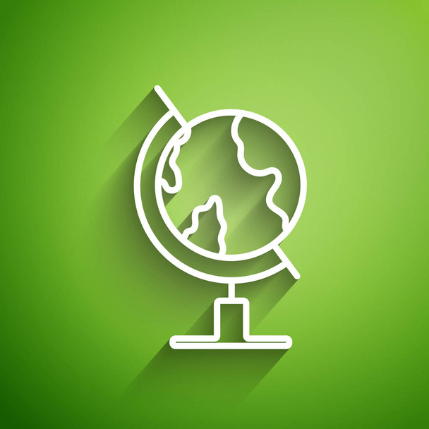 Bílá čára Země globus ikona izolované na zeleném pozadí. Vektorová ilustrace - Vektor, obrázek