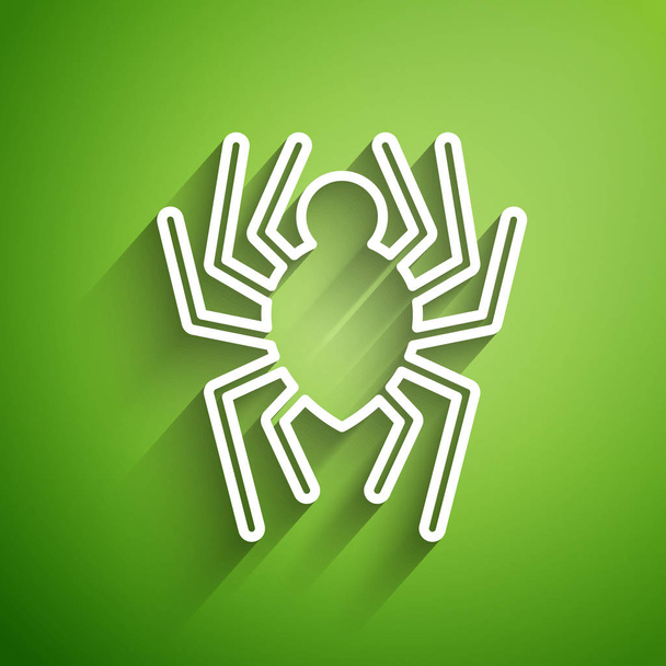 weiße Linie Spinnensymbol isoliert auf grünem Hintergrund. fröhliche Halloween-Party. Vektorillustration - Vektor, Bild