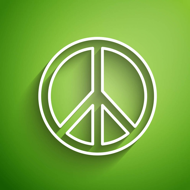 Bílá čára Ikona míru izolovaná na zeleném pozadí. Hippie symbol míru. Vektorová ilustrace - Vektor, obrázek