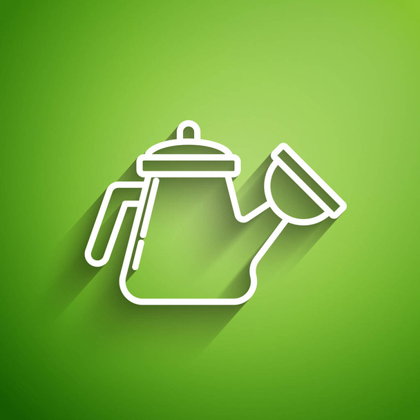 White line Watering can icon isolated on green background. Irrigation symbol.  Vector Illustration - Vector, Image