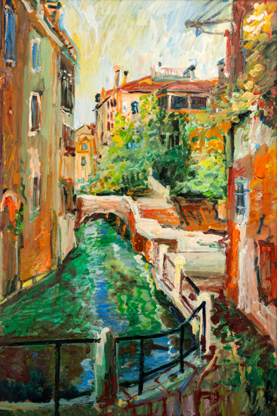 ヴェネツィアの油絵屋外シーン,イタリア - 写真・画像