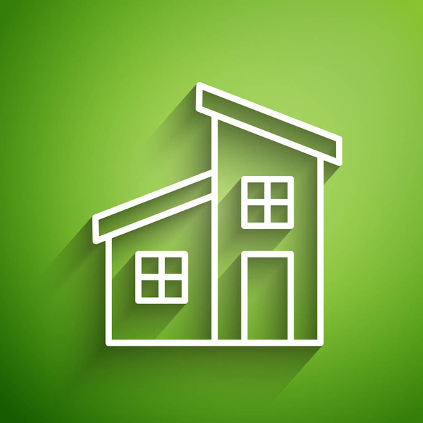 Λευκή γραμμή House εικονίδιο απομονώνονται σε πράσινο φόντο. Σύμβολο σπιτιού. Εικονογράφηση διανύσματος - Διάνυσμα, εικόνα