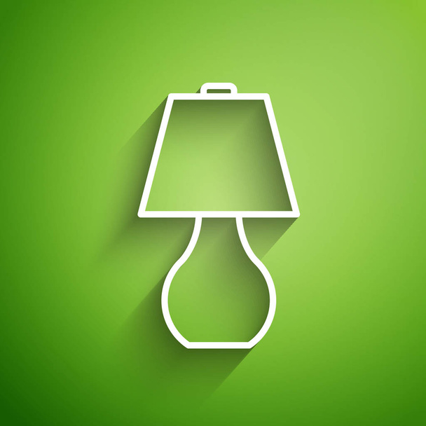 Bílá čára Ikona stolní svítilny izolovaná na zeleném pozadí. Vektorová ilustrace - Vektor, obrázek