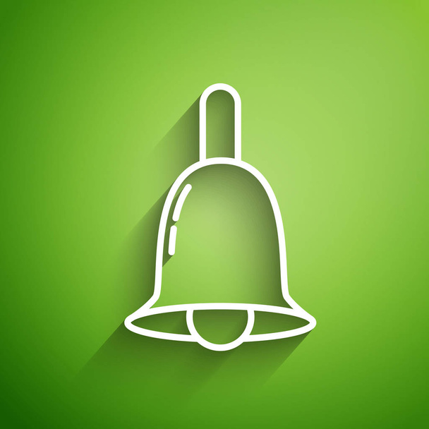 Biała linia Ikona dzwonka na zielonym tle. Symbol alarmu, dzwonek serwisowy, znak dzwonka, symbol powiadomienia. Ilustracja wektora - Wektor, obraz