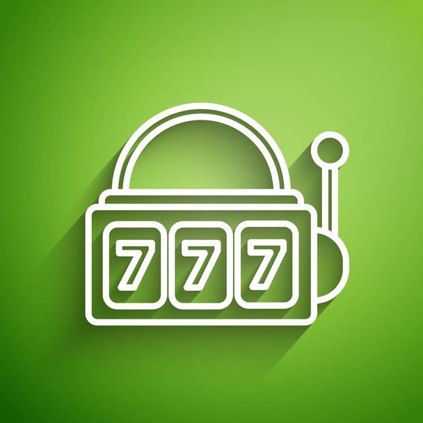White line Slot machine with lucky sevens jackpot icon isolated on green background.  Vector Illustration - Vector, Image