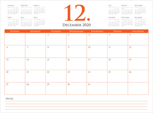 Diciembre 2020 escritorio calendario vector ilustración
 - Vector, imagen
