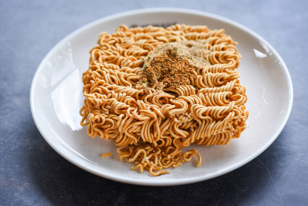 instant noodles on bowl with seasonings monosodium glutamate / N - Photo, Image