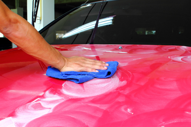 Hand with a wipe the car polishing - Photo, Image