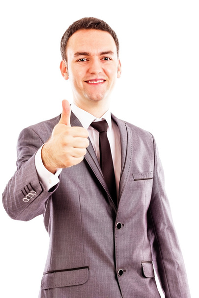 Happy smiling young business man with thumb up gesture - Zdjęcie, obraz