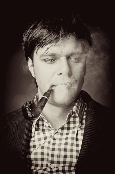 Retro portrait of a gentleman smoking pipe - Zdjęcie, obraz