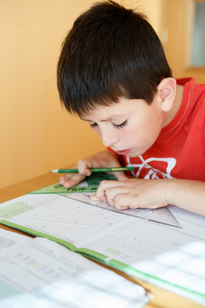 menino fazendo lição de casa da escola
 - Foto, Imagem