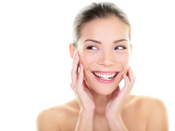 Beauty skin care woman looking to side happy - Photo, Image