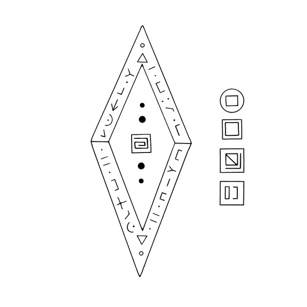 Rhombus, Diamond, kryształ, logo elementów natury. Elementy etno, fantazja, starożytność, amulety, tajne symbole. Doodle ręcznie rysowane zarys - Zdjęcie, obraz