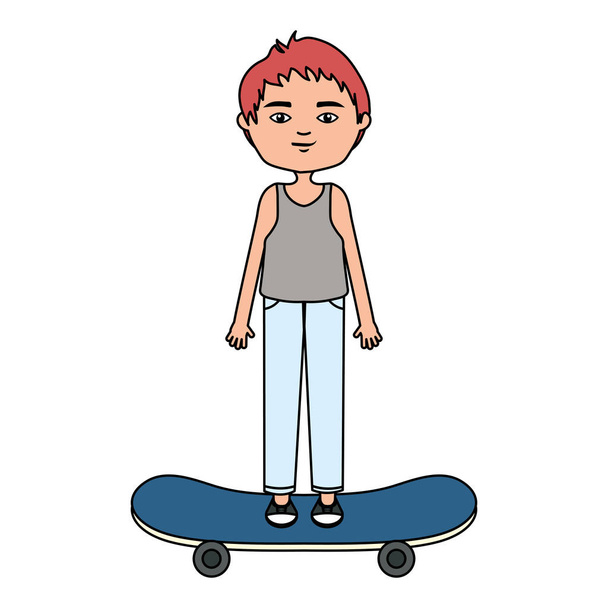 happy young boy in skateboard urban style character - Vector, Image