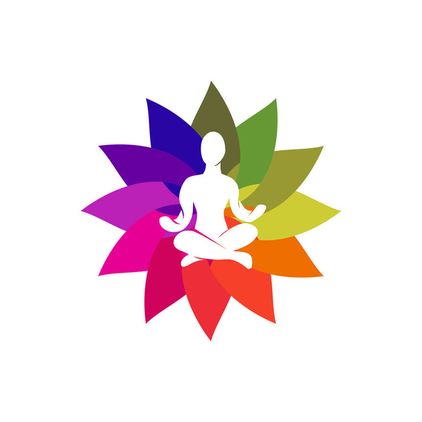 Yoga Lotus λογότυπο σχεδιασμό διαλογισμό απεικόνιση απομονωμένη - Διάνυσμα, εικόνα