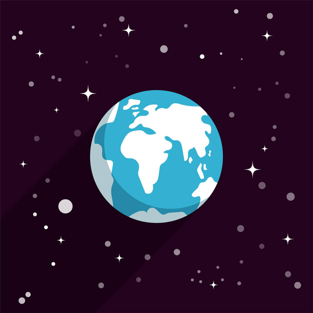 Desenhos animados estilo simplificado globo terrestre em fundo escuro estrelado, ilustração vetorial
 - Vetor, Imagem