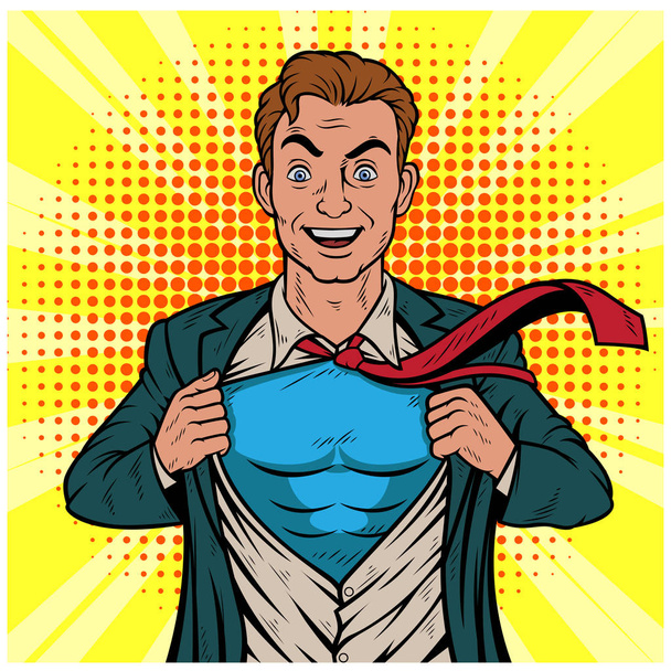 Male businessman superhero pop art retro vector illustration - Vector, Image