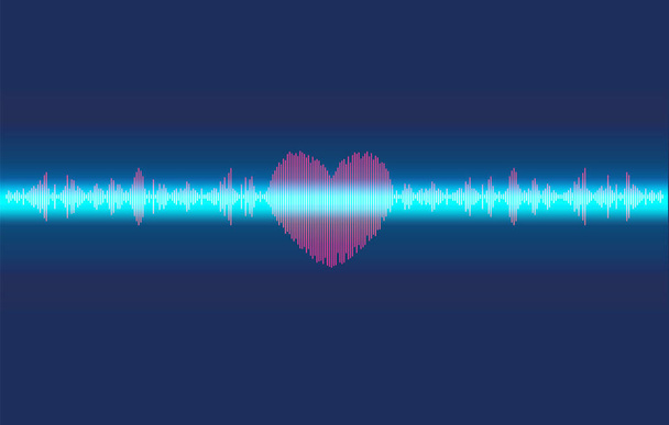 心とネオンのラインの形態の音楽の波 - 写真・画像