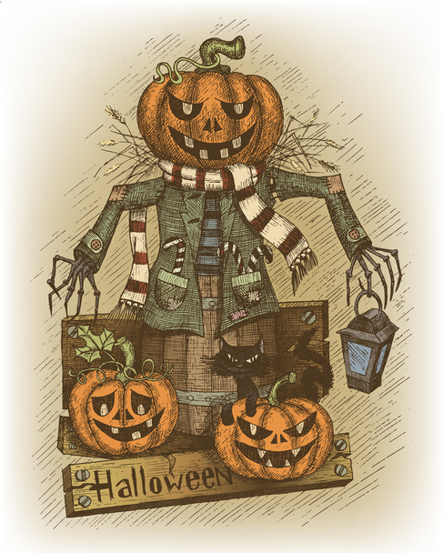Иллюстрация Хэллоуина, нарисованная вручную - Вектор,изображение