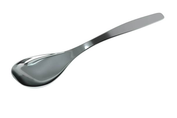Metal chrome spoon on a white background, 3d illustration. - 写真・画像