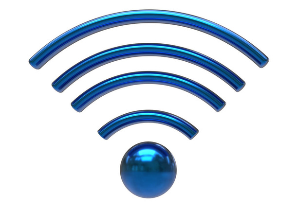 Signo azul wi-fi sobre fondo blanco. Visualización 3D aislada
. - Foto, Imagen