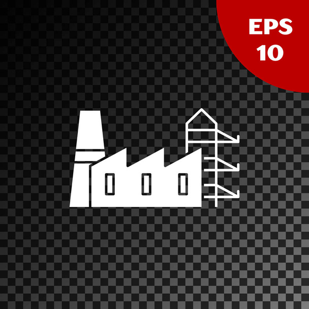 Bílá Elektrárna a tovární ikona izolované na průhledném tmavém pozadí. Energetický průmyslový koncept. Vektorová ilustrace - Vektor, obrázek