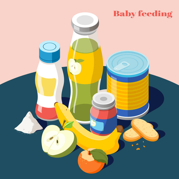 Composition isométrique d'alimentation de bébé
 - Vecteur, image