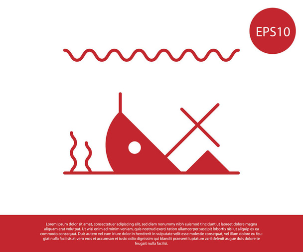 Červená potopená loď na dně moře ikona izolované na bílém pozadí. Vektorová ilustrace - Vektor, obrázek