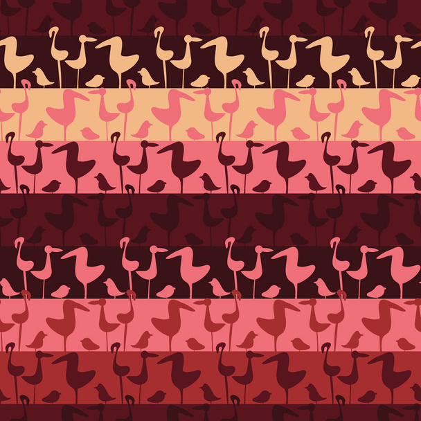 padrão de listras vetoriais sem costura com linhas de pássaros rosa
 - Vetor, Imagem