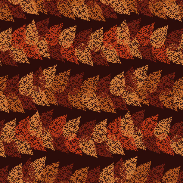 seamless vector pattern with orange and red autumn leaves forming horizontal stripes on dark background - Vector, Image