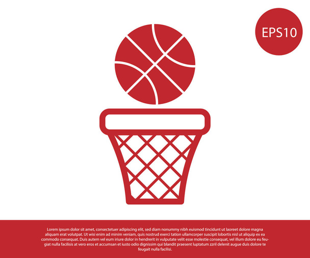 Red Basketball ball and basket icon isolated on white background. Ball in basketball hoop. Vector Illustration - Vector, Image