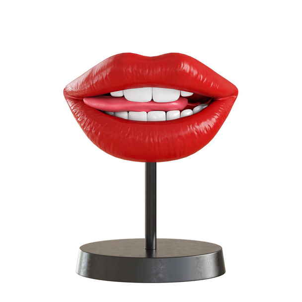 A decorative figurine lips of red color with an open mouth on an isolated background. 3D rendering - Photo, Image