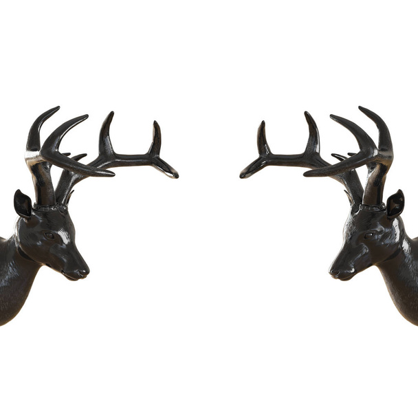 Dos cabezas de ciervo uno frente al otro en un fondo aislado. renderizado 3d
 - Foto, Imagen