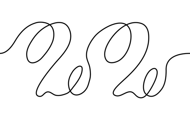 Folyamatos egyvonalas rajz 2020-ig. Lineáris vektor egyszerű rajz utánzat ceruza ábrázoló évben a patkány. Sima hullámos vonalak. Évforduló dátuma, lehet használni animáció.  - Vektor, kép