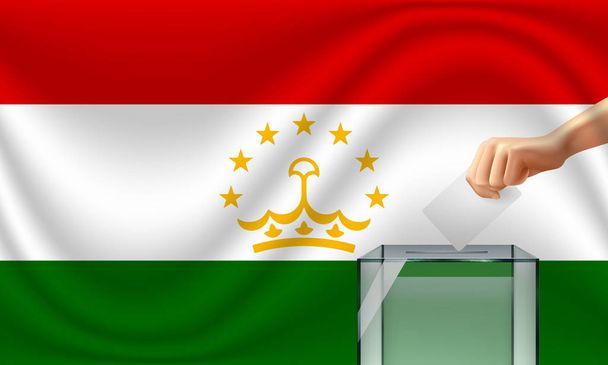 Vote for Tajikistan election with voting box and flag. Vector Illustration. - Vector, Image