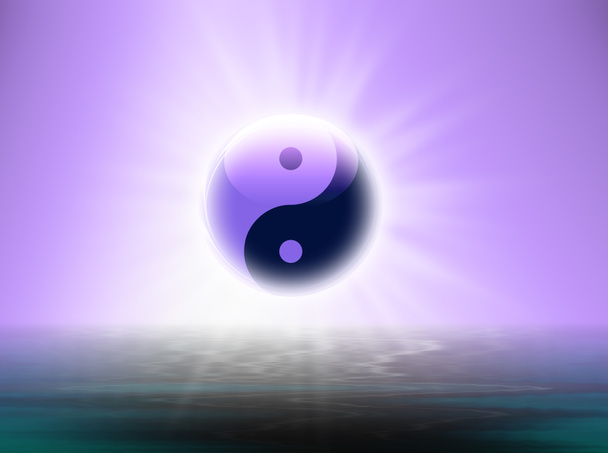 Yin-Yang lumineux suspendu au-dessus de l'eau
 - Photo, image