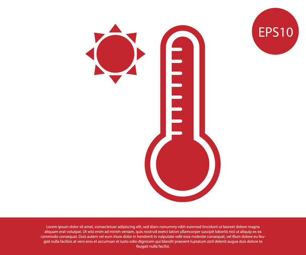 Kırmızı Meteoroloji termometresi beyaz zemin üzerinde izole edilmiş ısı ve soğuk ikonu ölçüyor. Termometre termometresi sıcak ya da soğuk hava gösteriyor. Vektör İllüstrasyonu - Vektör, Görsel