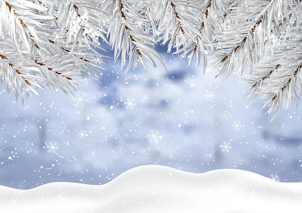 Boże Narodzenie tło z zimą śnieg i gałęzie drzew  - Wektor, obraz