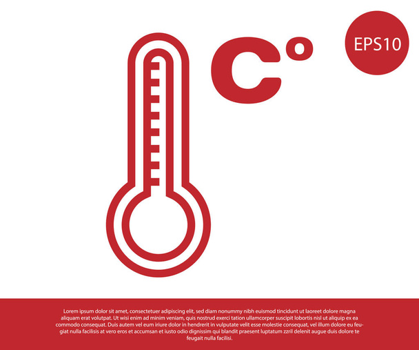 Kırmızı Meteoroloji termometresi beyaz zemin üzerinde izole edilmiş ısı ve soğuk ikonu ölçüyor. Sıcaklık Celsius. Vektör İllüstrasyonu - Vektör, Görsel