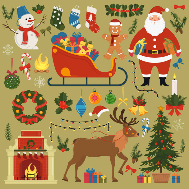 Conjunto de elementos de design e decorações de Natal e Ano Novo. Ilustração vetorial
. - Vetor, Imagem