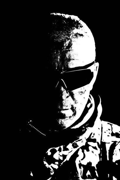 Elderly commando fighter studio portrait on black - Photo, Image