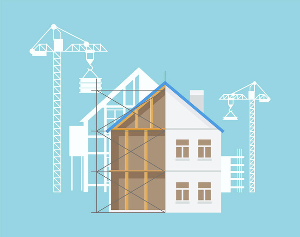 Crane and Building in Process of Construction - Vector, Image