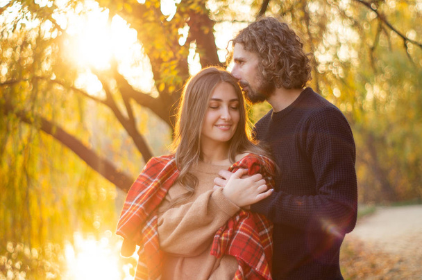 Happy couple outdoors. Outdoor portrait of romantic couple in love. Full of happiness.  - Photo, Image