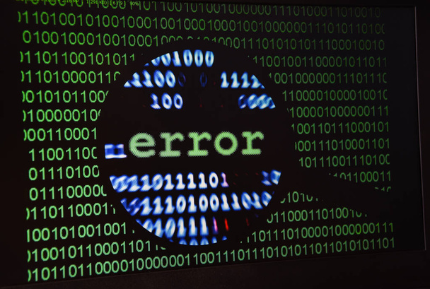 Computer error failure concept,  failure message on screen, bad software pc app crash, email malware, data loss and recovery, rear view over the shoulderBusiness laptop or office notebook computer PC - Photo, Image