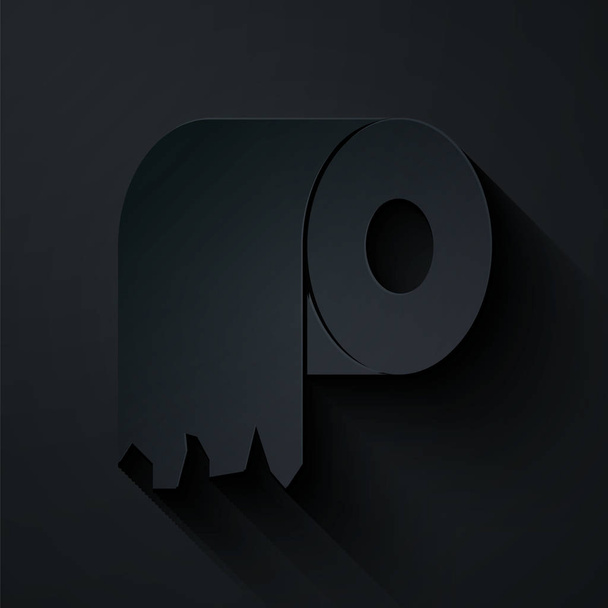 Papírvágás WC papír tekercs ikon elszigetelt fekete háttérrel. Papírművészeti stílus. Vektorillusztráció - Vektor, kép
